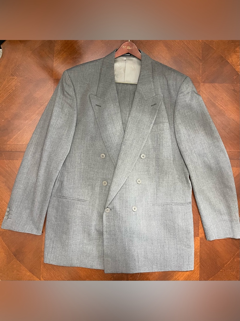 Yves Saint Laurent YSL Mens Gray Double-Breasted 100% Worsted Wool Suit Blazer